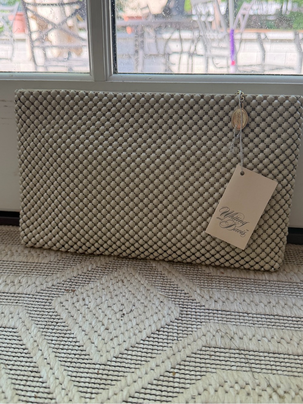 Vintage Whiting and Davis White / Cream and Gray Metal Mesh Clutch Handbag
